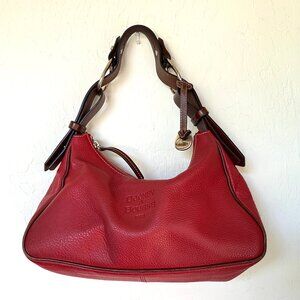 Dooney & Bourke Red Pebbled Leather Hobo Shoulder Bag w/Brown Strap — GUC